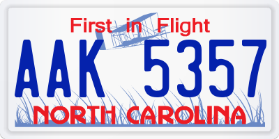NC license plate AAK5357