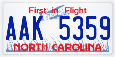 NC license plate AAK5359