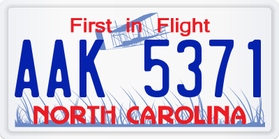 NC license plate AAK5371