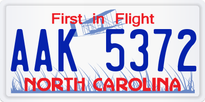 NC license plate AAK5372