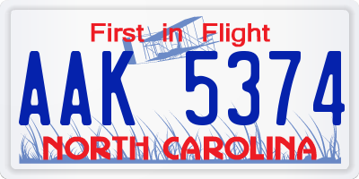 NC license plate AAK5374