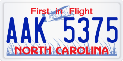 NC license plate AAK5375