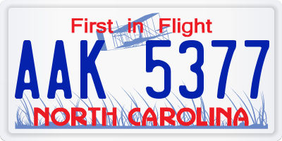 NC license plate AAK5377