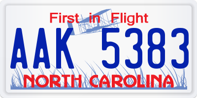 NC license plate AAK5383