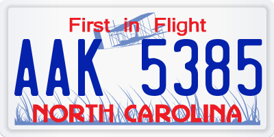NC license plate AAK5385
