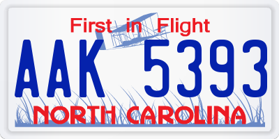 NC license plate AAK5393
