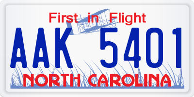 NC license plate AAK5401