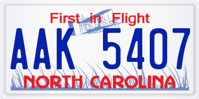 NC license plate AAK5407