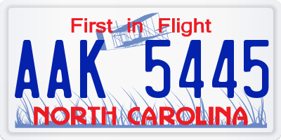 NC license plate AAK5445