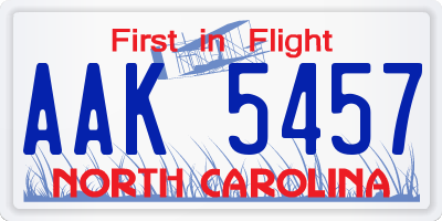NC license plate AAK5457