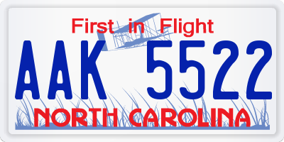 NC license plate AAK5522