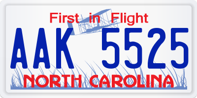 NC license plate AAK5525