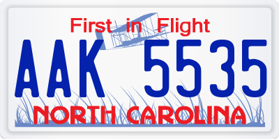 NC license plate AAK5535