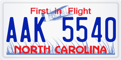 NC license plate AAK5540