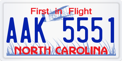 NC license plate AAK5551