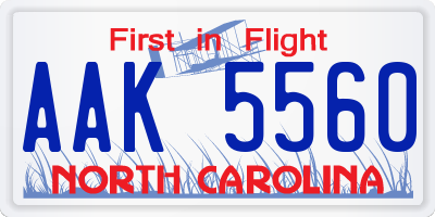 NC license plate AAK5560