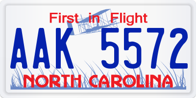 NC license plate AAK5572