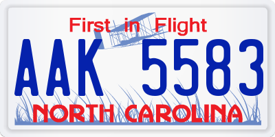 NC license plate AAK5583