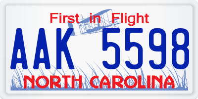 NC license plate AAK5598