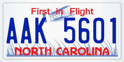 NC license plate AAK5601