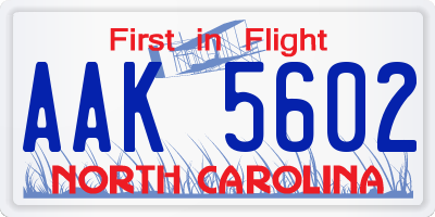 NC license plate AAK5602