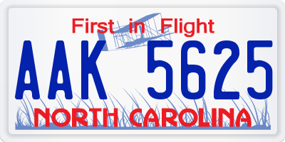 NC license plate AAK5625