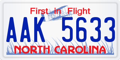 NC license plate AAK5633
