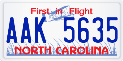 NC license plate AAK5635
