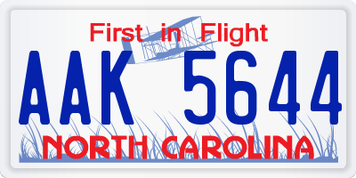 NC license plate AAK5644