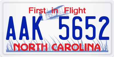 NC license plate AAK5652