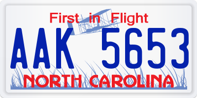 NC license plate AAK5653