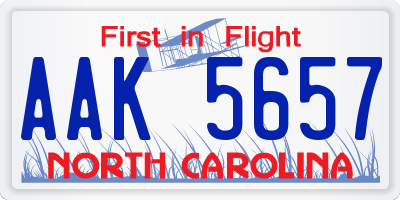 NC license plate AAK5657
