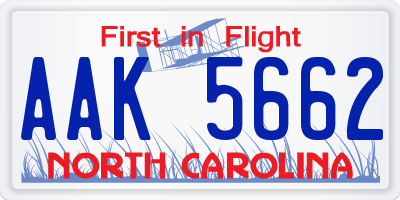 NC license plate AAK5662