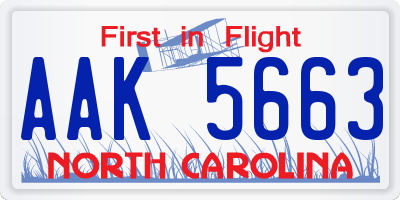 NC license plate AAK5663