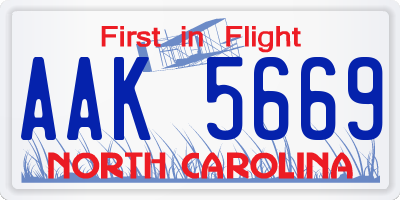 NC license plate AAK5669