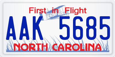 NC license plate AAK5685