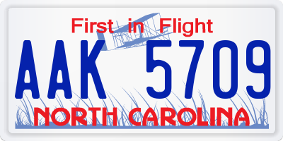 NC license plate AAK5709