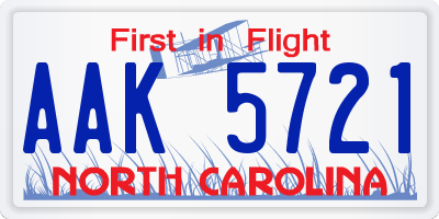 NC license plate AAK5721