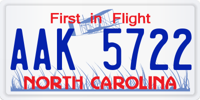 NC license plate AAK5722