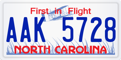 NC license plate AAK5728