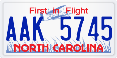 NC license plate AAK5745