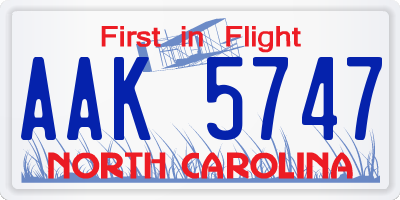 NC license plate AAK5747