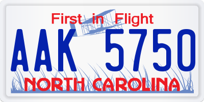 NC license plate AAK5750