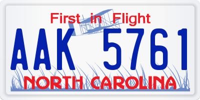 NC license plate AAK5761
