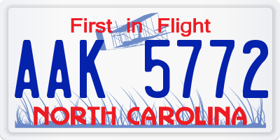 NC license plate AAK5772