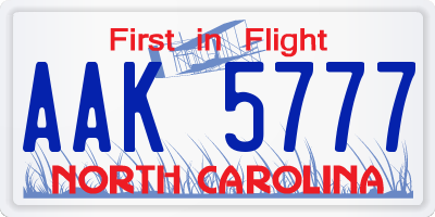 NC license plate AAK5777