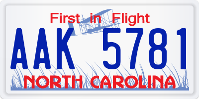 NC license plate AAK5781