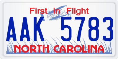NC license plate AAK5783