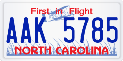 NC license plate AAK5785