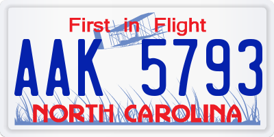 NC license plate AAK5793